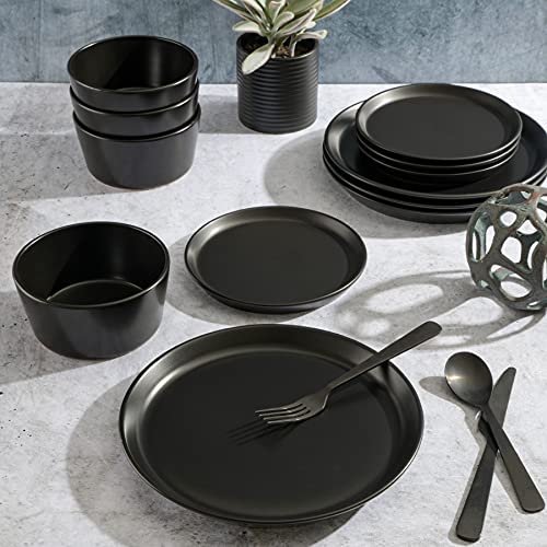 Gibson Soho Lounge Sofia Coupe Stoneware Dinnerware Set, Service for 4 (12pcs), Black