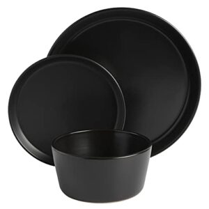 Gibson Soho Lounge Sofia Coupe Stoneware Dinnerware Set, Service for 4 (12pcs), Black