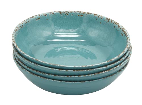 LOK-OSEMILE Gourmet Art Crackle 9" Melamine salad bowls and pasta Bowls -Aquamarine blue 45 Ounce - Set of 4