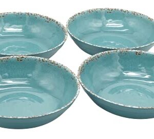 LOK-OSEMILE Gourmet Art Crackle 9" Melamine salad bowls and pasta Bowls -Aquamarine blue 45 Ounce - Set of 4