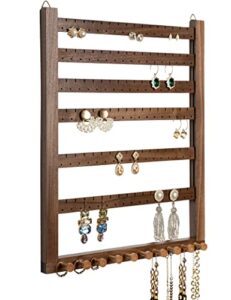 mymazn easy assemble solid walnut wood earring wall holder hanging jewelry organizer necklace holder earring hanger wall mount jewelry organizer for necklaces rings scruncies organization
