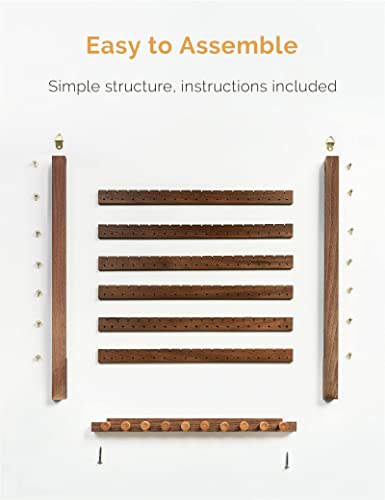 Mymazn Easy Assemble Solid Walnut Wood Earring Wall Holder Hanging Jewelry Organizer Necklace Holder Earring Hanger Wall Mount Jewelry Organizer for Necklaces Rings Scruncies Organization