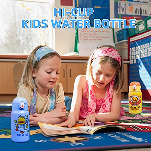 N/C Hi-Cup DuckLing Kids Water Bottle - insulated stainless steel thermos with straw (Girls/Boys) - 13oz (Outdoor Yellow) 7.5*18