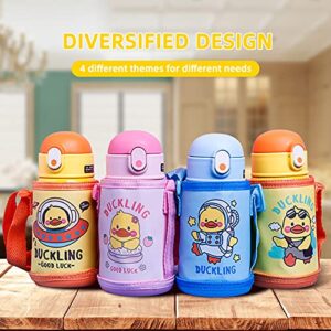 N/C Hi-Cup DuckLing Kids Water Bottle - insulated stainless steel thermos with straw (Girls/Boys) - 13oz (Outdoor Yellow) 7.5*18