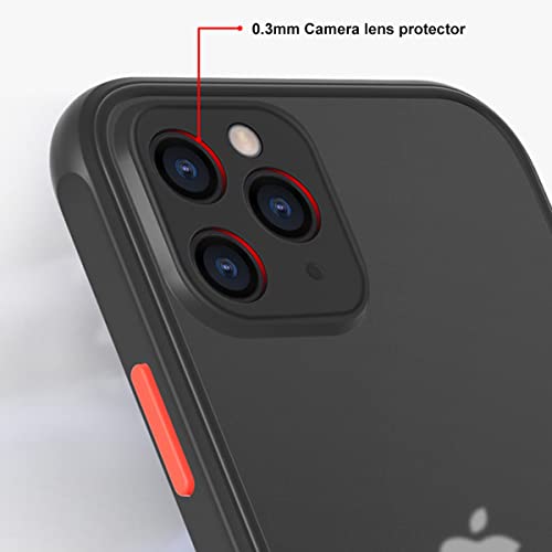 ZEZHOU iPhone 11 Pro Max Case with Camera Lens Protector 6.5", Shockproof Full Body Covered Soft Flat Edge Bumper Enhanced Corner, Translucent Matte Hard PC Back Slim Drop Protection Phone Case, Black