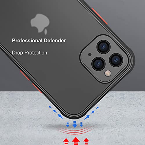 ZEZHOU iPhone 11 Pro Max Case with Camera Lens Protector 6.5", Shockproof Full Body Covered Soft Flat Edge Bumper Enhanced Corner, Translucent Matte Hard PC Back Slim Drop Protection Phone Case, Black