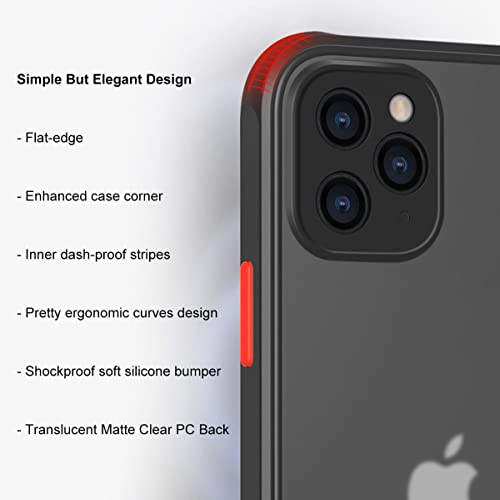 ZEZHOU iPhone 11 Pro Max Case with Camera Lens Protector 6.5", Shockproof Full Body Covered Soft Flat Edge Bumper Enhanced Corner, Translucent Matte Hard PC Back Slim Drop Protection Phone Case, Black