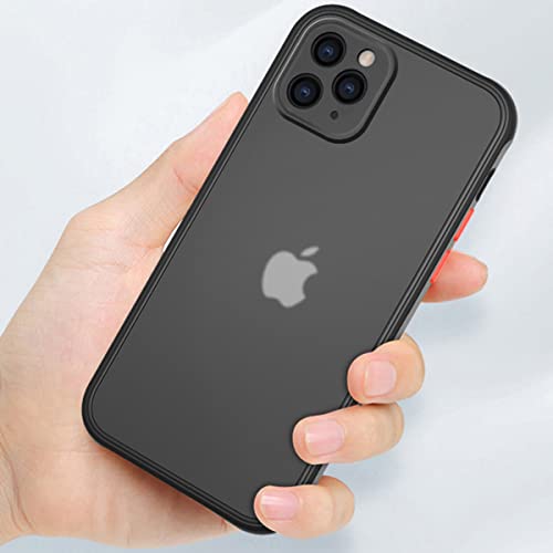 ZEZHOU iPhone 11 Pro Max Case with Camera Lens Protector 6.5", Shockproof Full Body Covered Soft Flat Edge Bumper Enhanced Corner, Translucent Matte Hard PC Back Slim Drop Protection Phone Case, Black