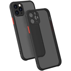 ZEZHOU iPhone 11 Pro Max Case with Camera Lens Protector 6.5", Shockproof Full Body Covered Soft Flat Edge Bumper Enhanced Corner, Translucent Matte Hard PC Back Slim Drop Protection Phone Case, Black