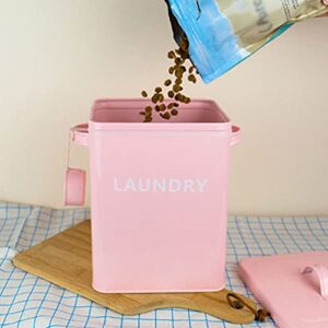 Cabilock Laundry Detergent Powder Storage Tin Box with Scooper Food Storage Container Canister Farmhouse Room Decor For Pods Capsules Flour Sugar Rice Pink