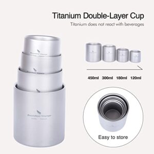 Boundless Voyage (120ML+180ML+300ML+450ML 4 in 1 Titanium Cup Double Walled Mug Lightweight Anti-scalding Drinkwear for Water Tea Wine Beer Fruit Juice Ti3032D