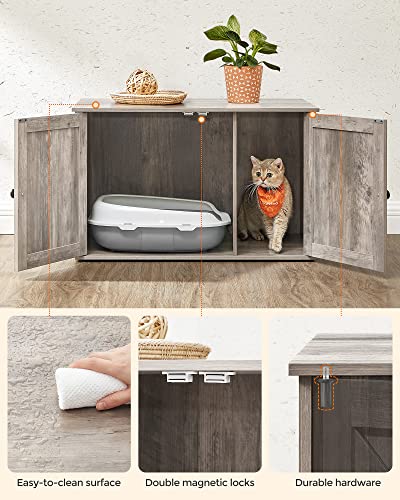 Feandrea Cat Litter Box Enclosure, Litter Box Furniture Hidden with Removable Divider, Indoor Cat House, End Table, 31.5 x 20.9 x 19.7 Inches, Greige UPCL002G01