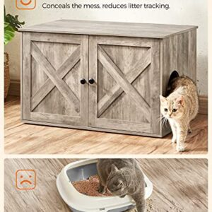 Feandrea Cat Litter Box Enclosure, Litter Box Furniture Hidden with Removable Divider, Indoor Cat House, End Table, 31.5 x 20.9 x 19.7 Inches, Greige UPCL002G01