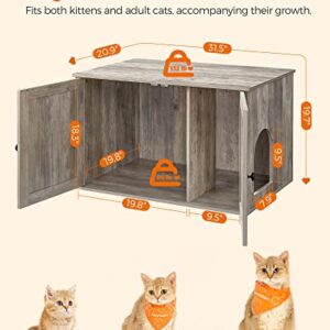 Feandrea Cat Litter Box Enclosure, Litter Box Furniture Hidden with Removable Divider, Indoor Cat House, End Table, 31.5 x 20.9 x 19.7 Inches, Greige UPCL002G01