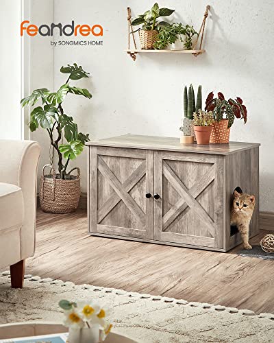 Feandrea Cat Litter Box Enclosure, Litter Box Furniture Hidden with Removable Divider, Indoor Cat House, End Table, 31.5 x 20.9 x 19.7 Inches, Greige UPCL002G01