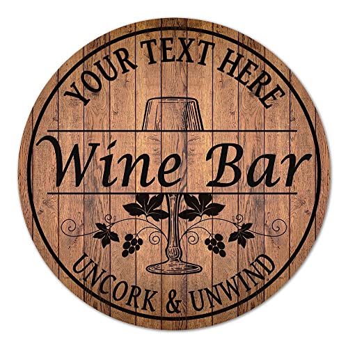 Personalized Wine Bar Sign 10", 14", 18" Round Wood Sign Home Bar Accessories Vino Bar Decor B3-00140054001