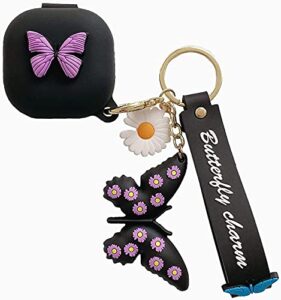 compatible with samsung galaxy buds pro/galaxy buds live case with butterfly keychain, protective silicone kids teens girls women funny kawaii fashion 3d cute cover for galaxy buds pro/live - black