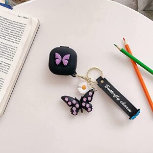 Compatible with Samsung Galaxy Buds Pro/Galaxy Buds Live Case with Butterfly Keychain, Protective Silicone Kids Teens Girls Women Funny Kawaii Fashion 3D Cute Cover for Galaxy Buds Pro/Live - Black