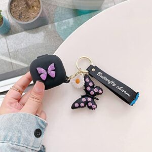 Compatible with Samsung Galaxy Buds Pro/Galaxy Buds Live Case with Butterfly Keychain, Protective Silicone Kids Teens Girls Women Funny Kawaii Fashion 3D Cute Cover for Galaxy Buds Pro/Live - Black
