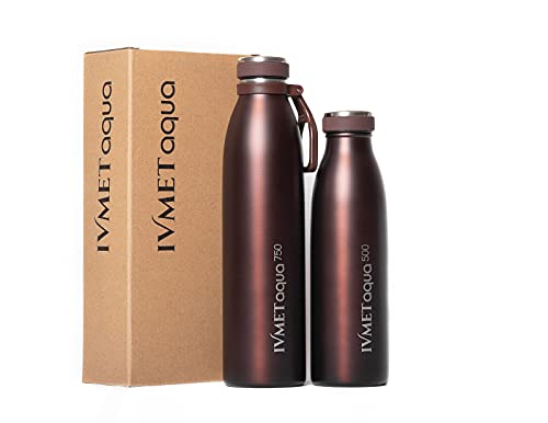 IVMET Aqua Stainless Steel Double Wall Vacuum Insulated Drinking Bottle Flask thermos Hydro Metal reusable Canteen for Sport School Fitness Outdoor (Coffee Brown, 25.3 Oz/750 ml)