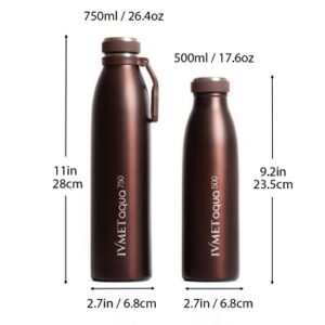 IVMET Aqua Stainless Steel Double Wall Vacuum Insulated Drinking Bottle Flask thermos Hydro Metal reusable Canteen for Sport School Fitness Outdoor (Coffee Brown, 25.3 Oz/750 ml)