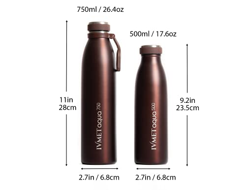 IVMET Aqua Stainless Steel Double Wall Vacuum Insulated Drinking Bottle Flask thermos Hydro Metal reusable Canteen for Sport School Fitness Outdoor (Coffee Brown, 25.3 Oz/750 ml)