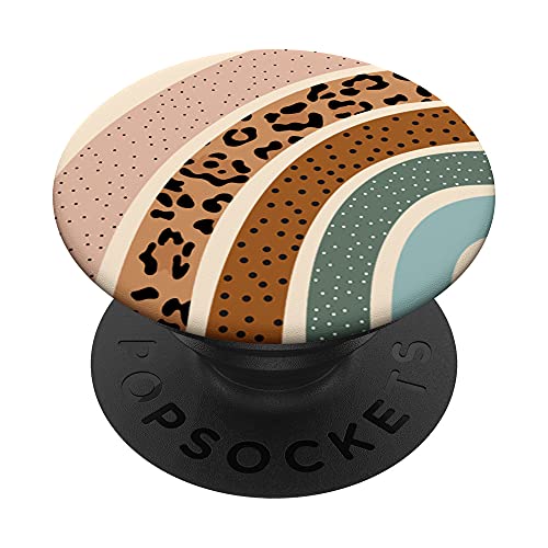 Boho Burnt Orange Half Rainbow Dotted Pattern Black Leopard PopSockets Swappable PopGrip