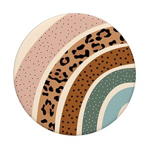 Boho Burnt Orange Half Rainbow Dotted Pattern Black Leopard PopSockets Swappable PopGrip