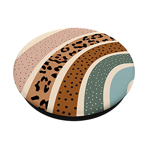 Boho Burnt Orange Half Rainbow Dotted Pattern Black Leopard PopSockets Swappable PopGrip