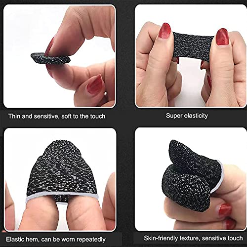 A-forest 10 Pieces Finger Sleeves for Gaming, Mobile Game Controller Finger Sleeve Sets, Anti-Sweat Breathable Full Touch Screen Finger Protector for Mobile Phone Games, Black