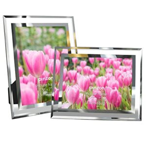 amazon brand – pinzon 5x7 mirror glass photo frame for photo size 7x5, glass picture frames for desk display (set of 2)