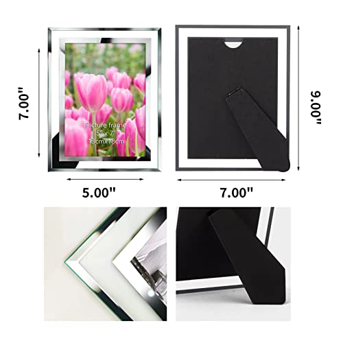 Amazon Brand – Pinzon 5x7 Mirror Glass Photo Frame For photo Size 7x5, Glass Picture Frames for Desk Display (Set of 2)