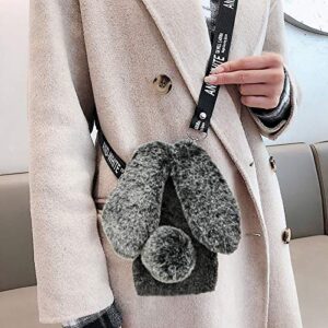 for iPhone 11 Rabbit Case,MOIKY Plush Crossbody Cute Fluffy Bunny Ears Hairball Winter Soft TPU Case for Women Bling Rhinestone Shockproof Silicone Bumper Protection Cover - Black