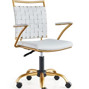 CAROCC Gold Computer Chair Gold Office Chair Desk Chair for Women White and Gold Desk Chair with Wheels and arms Computer White and Gold Desk Chair（3013-GD-white）