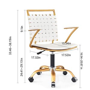 CAROCC Gold Computer Chair Gold Office Chair Desk Chair for Women White and Gold Desk Chair with Wheels and arms Computer White and Gold Desk Chair（3013-GD-white）