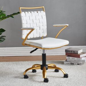 CAROCC Gold Computer Chair Gold Office Chair Desk Chair for Women White and Gold Desk Chair with Wheels and arms Computer White and Gold Desk Chair（3013-GD-white）