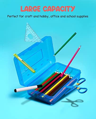 GAMENOTE Plastic Pencil Case Box with Lid Snap Closure, Large Capacity School Supplies Storage Organizer Box for Kids (1)