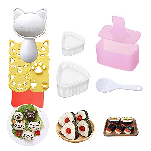 Rice Ball Mold, 3 Pack Onigiri Mold, Cute Cat Kitten Sushi Mold for Kids, Musubi Maker Press, Classic Triangle Rice Ball Maker Sushi Mold Kit for Lunch Bento Box Accessories