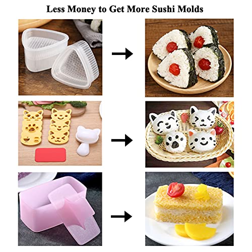 Rice Ball Mold, 3 Pack Onigiri Mold, Cute Cat Kitten Sushi Mold for Kids, Musubi Maker Press, Classic Triangle Rice Ball Maker Sushi Mold Kit for Lunch Bento Box Accessories