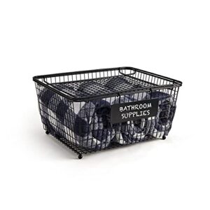 Gourmet Basics by Mikasa Stackable Metal Storage Basket with Removable Lid and Chalk Label, Black