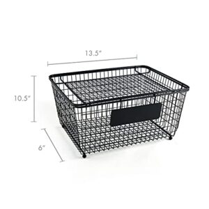 Gourmet Basics by Mikasa Stackable Metal Storage Basket with Removable Lid and Chalk Label, Black