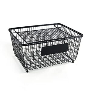 Gourmet Basics by Mikasa Stackable Metal Storage Basket with Removable Lid and Chalk Label, Black