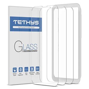 tethys 3 pack glass screen protector compatible with iphone 13 pro max 2021 6.7 inch, case friendly tempered glass film 9h hardness hd shield (guidance frame included)