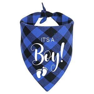 yhtwin it's a boy blue plaid cotton pet dog bandanas, gender reveal photo triangle pet scarf scarves, dog birthday party decorations props accessories for pet dog master lovers gift