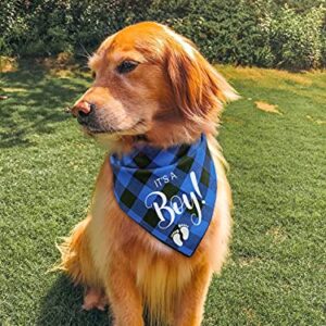 YHTWIN It's a Boy Blue Plaid Cotton Pet Dog Bandanas, Gender Reveal Photo Triangle Pet Scarf Scarves, Dog Birthday Party Decorations Props Accessories for Pet Dog Master Lovers Gift