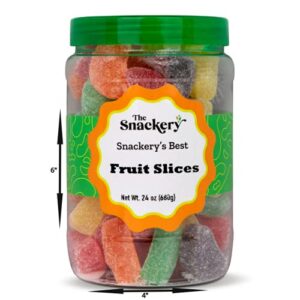 The Snackery, Fruit Slices Candy in Round Plastic Jar, 1.5 Lbs Assorted Fruit Slice Candy Wedges Candy, Reusable Jar with Green Lid