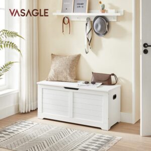 VASAGLE Storage Chest, Storage Trunk with 2 Safety Hinges, Storage Bench, Shoe Bench, Modern Style, 15.7 x 39.4 x 18.1 Inches, for Entryway, Bedroom, Living Room, Matte White ULSB061T10