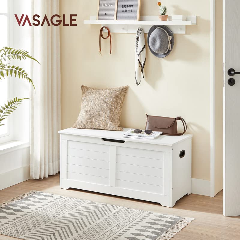 VASAGLE Storage Chest, Storage Trunk with 2 Safety Hinges, Storage Bench, Shoe Bench, Modern Style, 15.7 x 39.4 x 18.1 Inches, for Entryway, Bedroom, Living Room, Matte White ULSB061T10