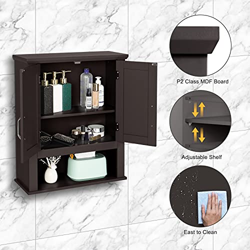 VINGLI Medicine Cabinet Bathroom Kitchen Office Wall Storage Cabinet Collection Floating Cabinet Orgaznier 2-Door Wall Cabinet Espresso