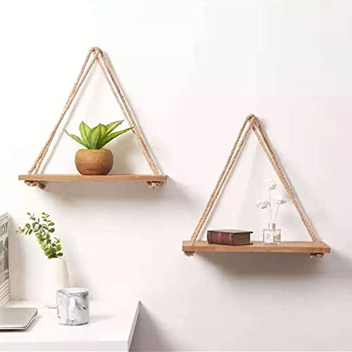 GUAGLL Wooden Shelf Wall Hanging Flower Pot Storage Rack Wooden Hanging Strap Ornaments with Hemp Rope